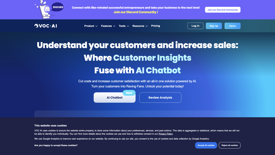 VOC AI | The Only Unified Customer Experience Mangement Platform: Where Customer Insights Fuse with AI Chatbot Excellence site's screenshot