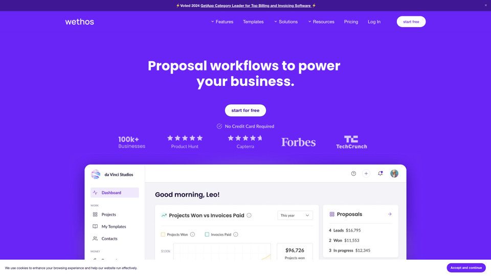 Wethos | Proposals, Invoices, and Teammates All-In-One Place site's screenshot