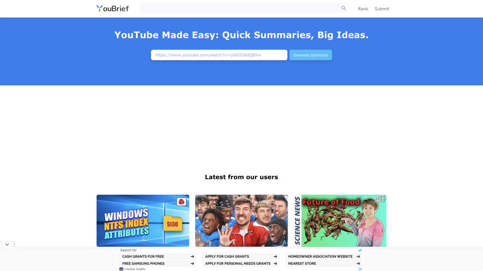 YouBrief - AI-Powered YouTube Video Summaries for Efficient Learning site's screenshot