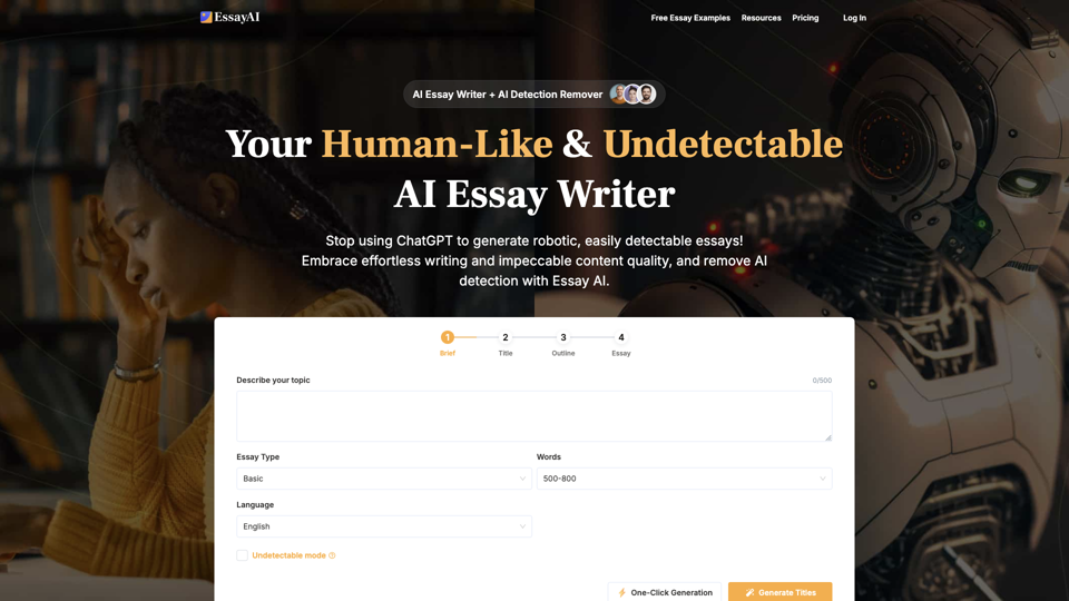 Essay AI: AI Essay Writer - Essay Generator - Avoid AI Detection site's screenshot