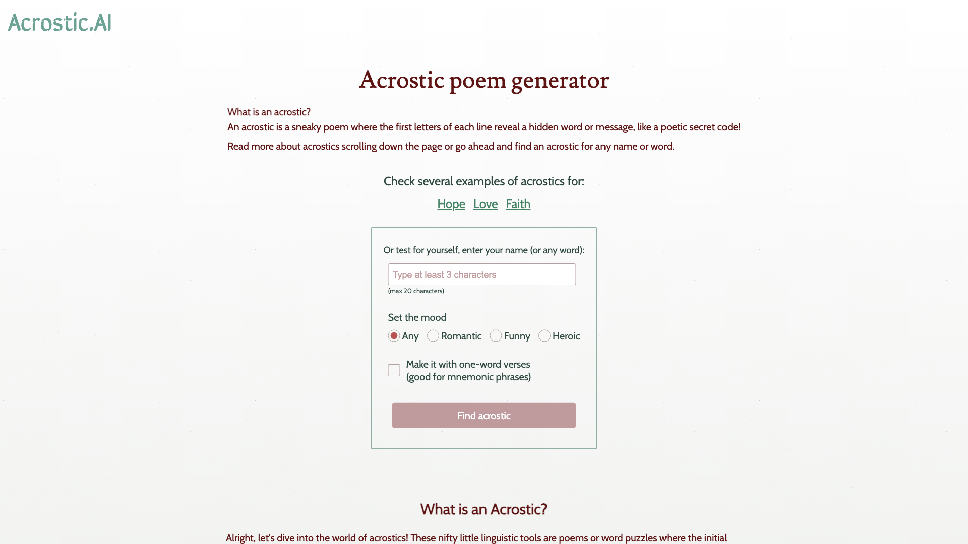 Acrostic poem generator Acrostic poem generator