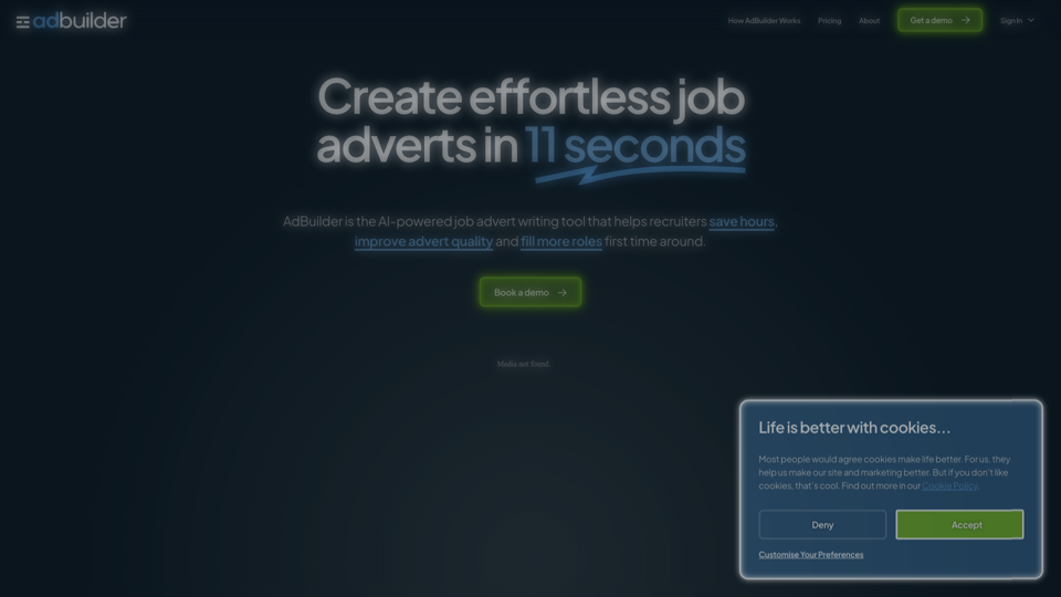 AdBuilder | Helping Recruiters Write Job Adverts In Seconds With AI site's screenshot