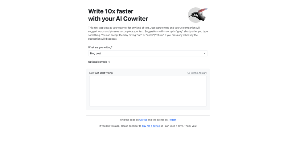 AI Cowriter site's screenshot