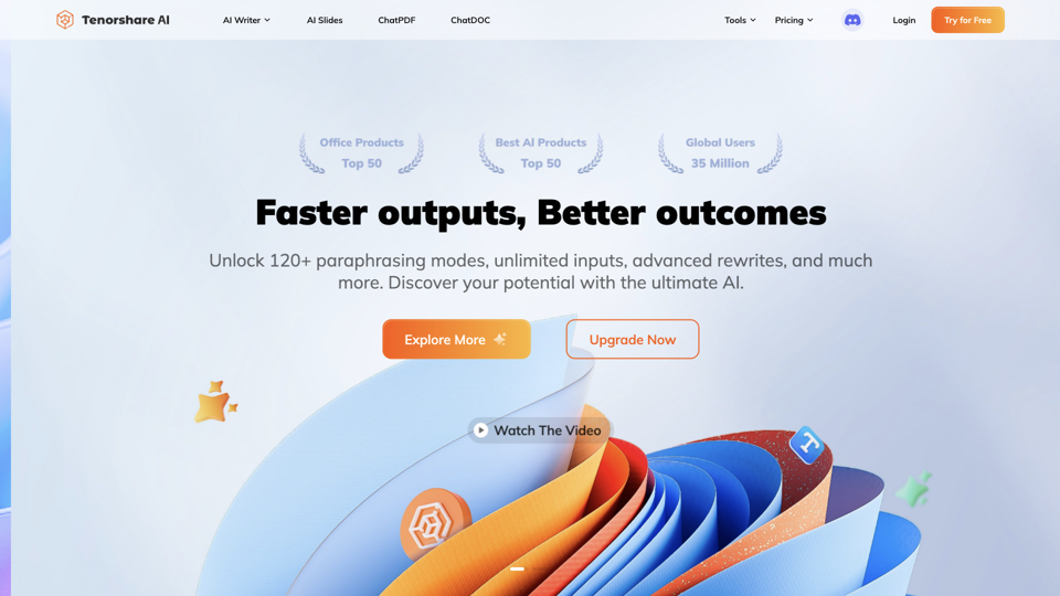 Free AI Writer & Free AI PDF Summarizer and Free AI Presentation Maker | Tenorshare AI site's screenshot