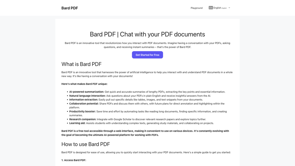 Bard PDF | Chat with your PDF documents - Bard PDF site's screenshot