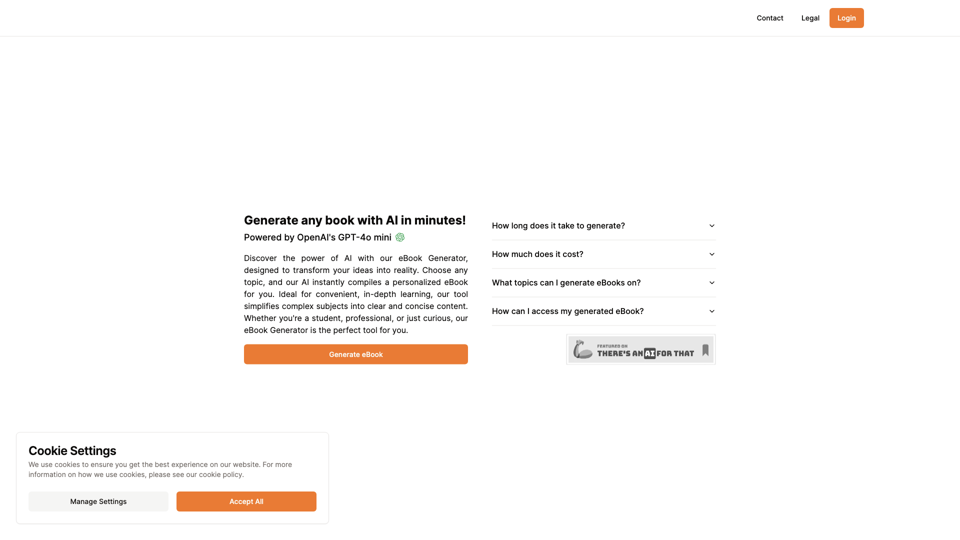 aiebooks.app - Create eBooks in Minutes site's screenshot