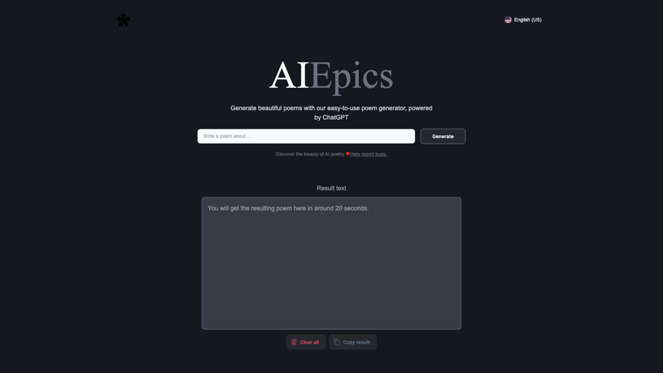 AI Poem Generator - Try Free | AIEpics site's screenshot