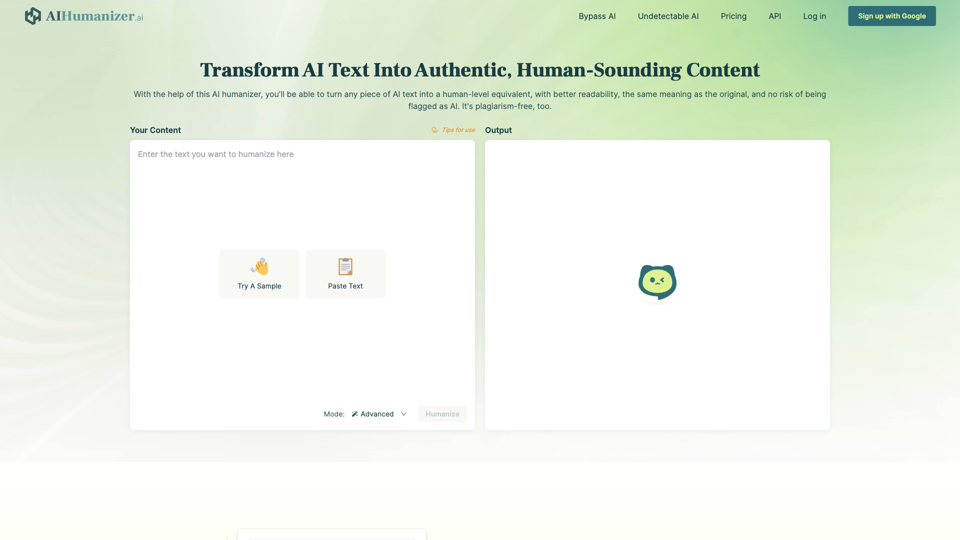 AI Humanizer: Convert AI to Natural & Human-Like Text for Free site's screenshot