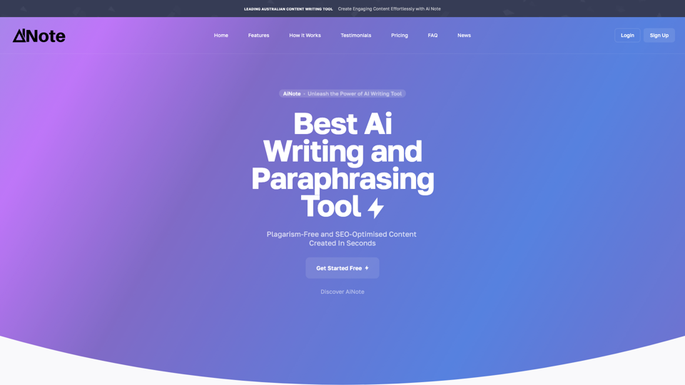 Ai Writing - Copywriting and Rephrasing Tool |  AiNote site's screenshot