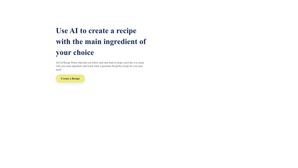 AI Recipe Writer site's screenshot