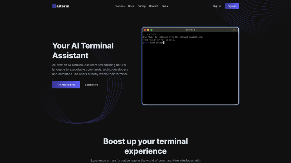 AI Terminal Assistant - AiTerm site's screenshot