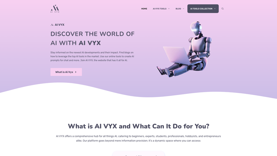 Discover the World of Ai - AI VYX site's screenshot