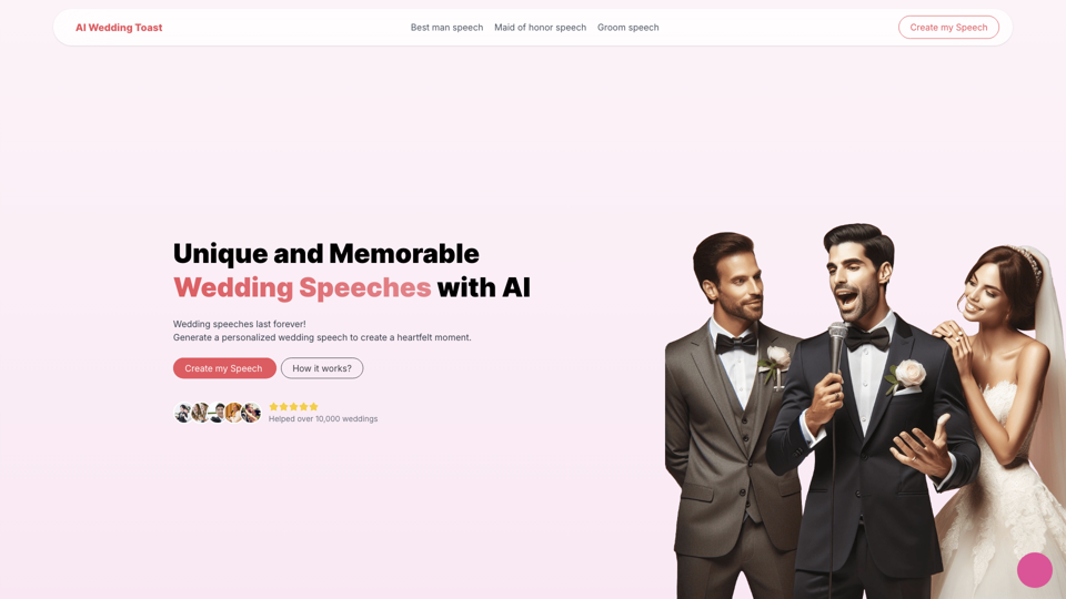 Unique and Memorable Wedding Speeches - AI Wedding Toast site's screenshot