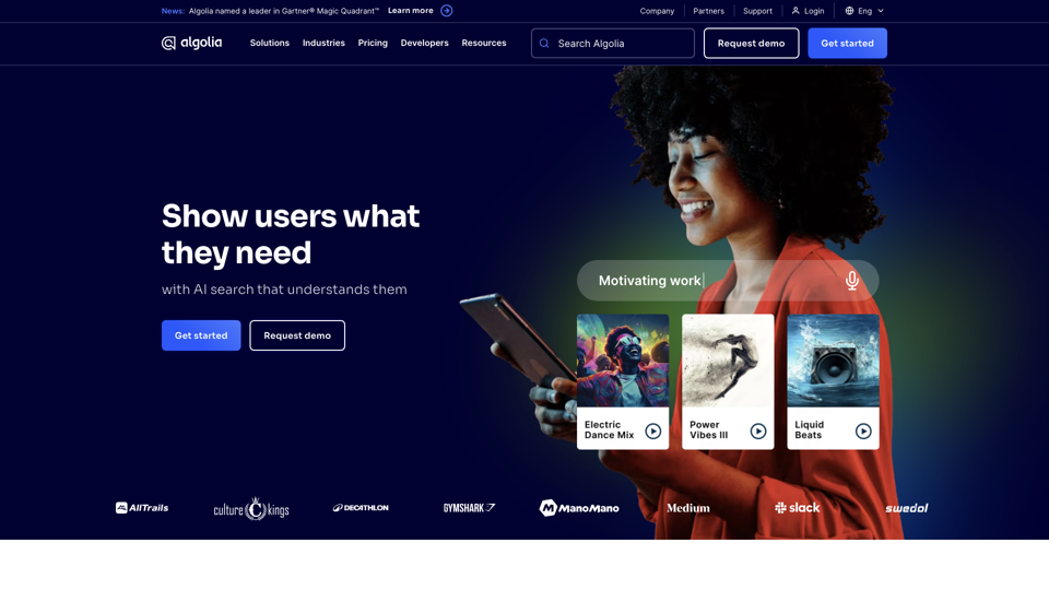AI search that understands | Algolia site's screenshot