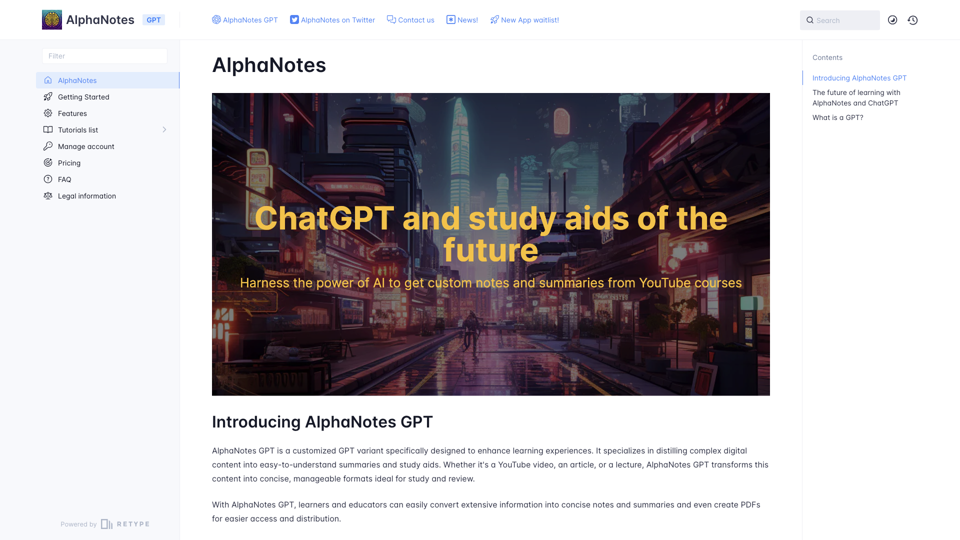 Introducing AlphaNotes on ChatGPT site's screenshot