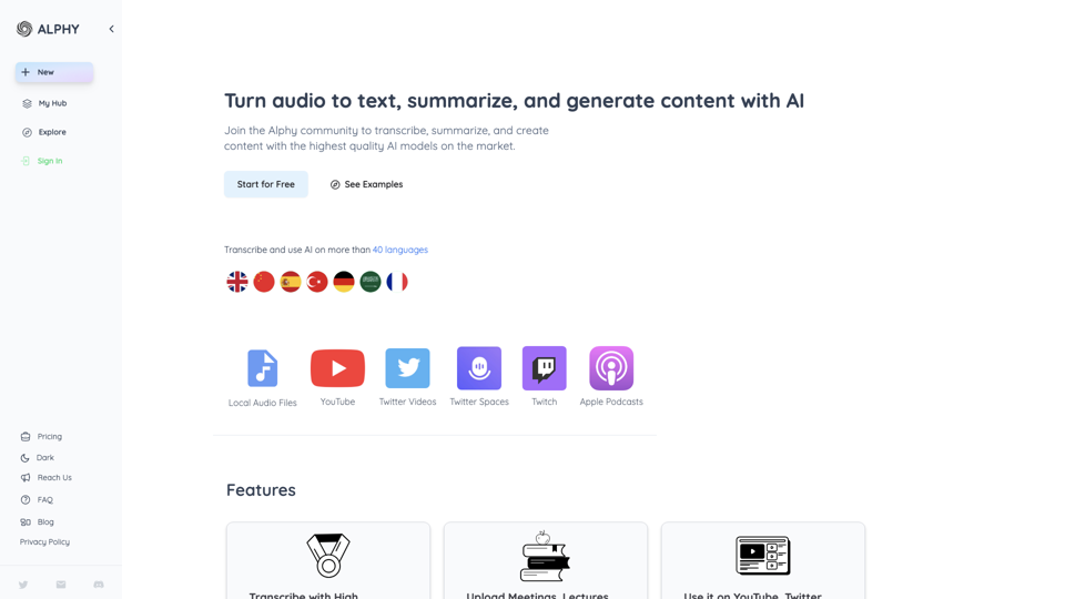 Alphy - AI Transcriber, Summarizer, Assistant site's screenshot