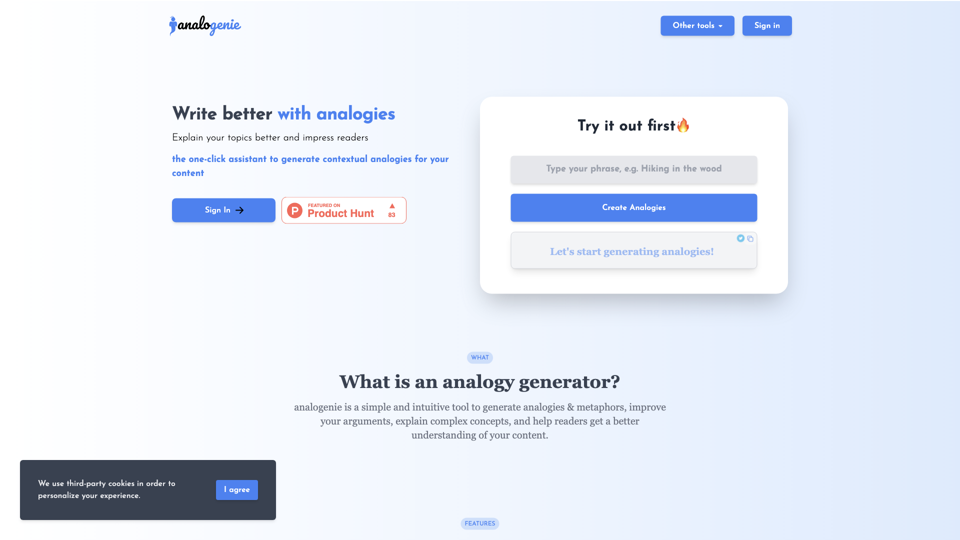 analogenie- the best free analogy maker site's screenshot