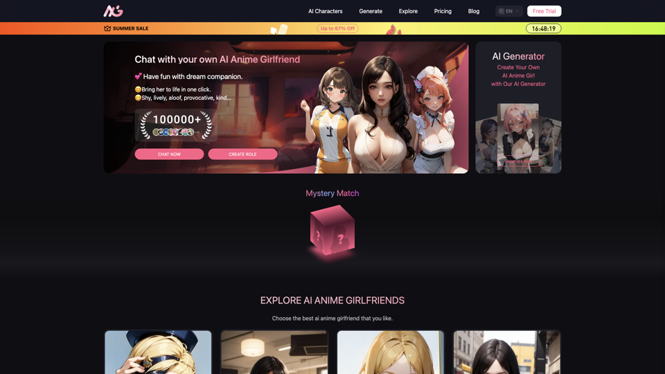 AI Anime Girlfriend - Chat With Your AI Anime Girlfriend & Create Your Anime Girl site's screenshot