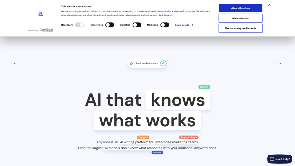 Anyword | AI Writing Platform Built for Marketing Results site's screenshot