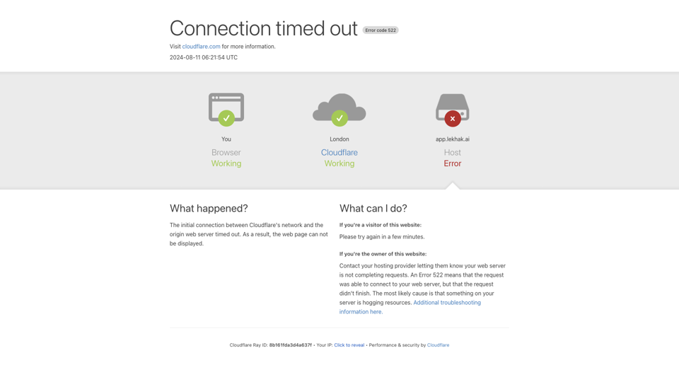 app.lekhak.ai | 522: Connection timed out site's screenshot