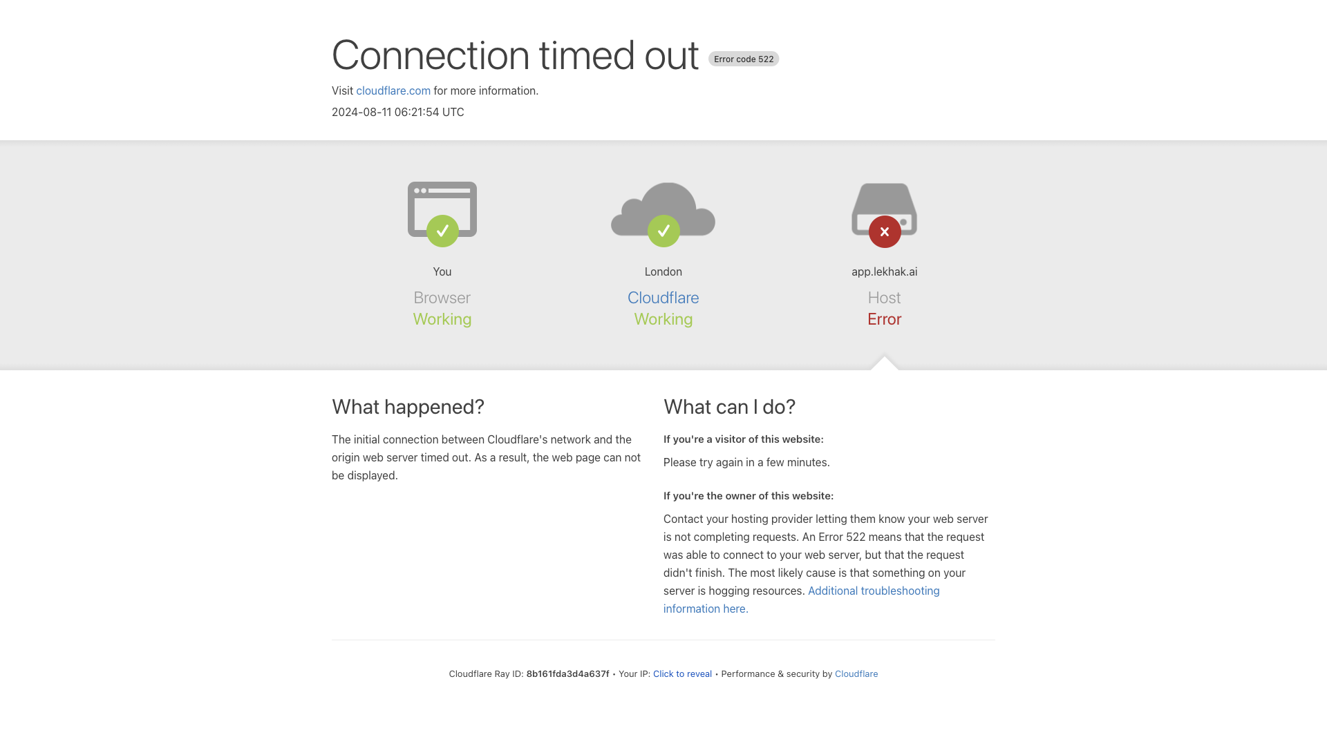 app.lekhak.ai | 522: Connection timed out