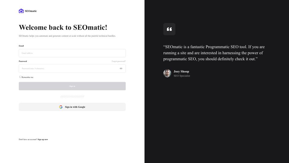 SEOmatic| Login site's screenshot