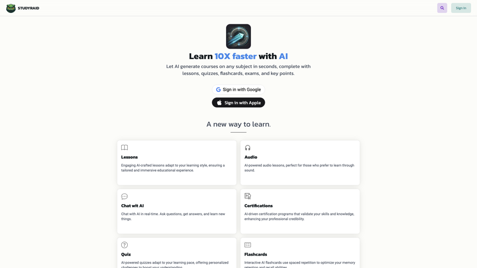 StudyRaid - Learn Anything with AI and free courses site's screenshot