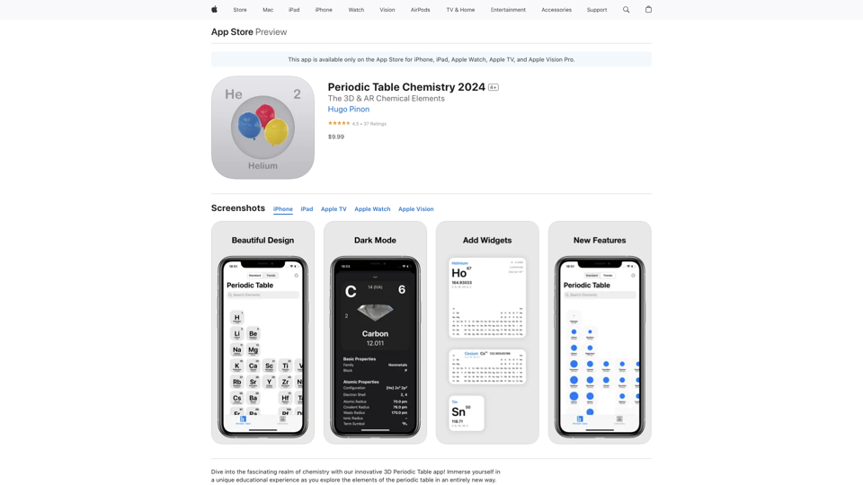 Periodic Table Chemistry 2024 on the App Store site's screenshot