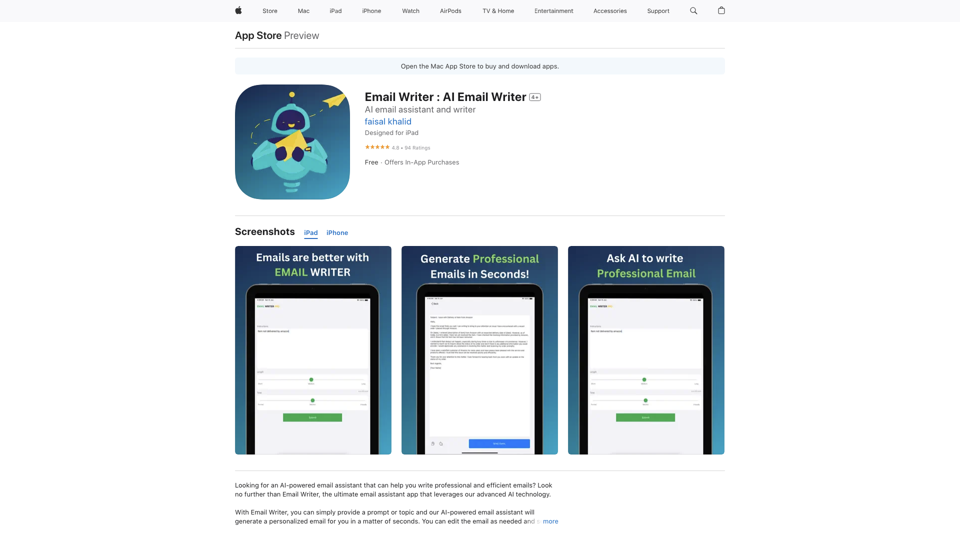 Email Writer : AI Email Writer on the App Store site's screenshot