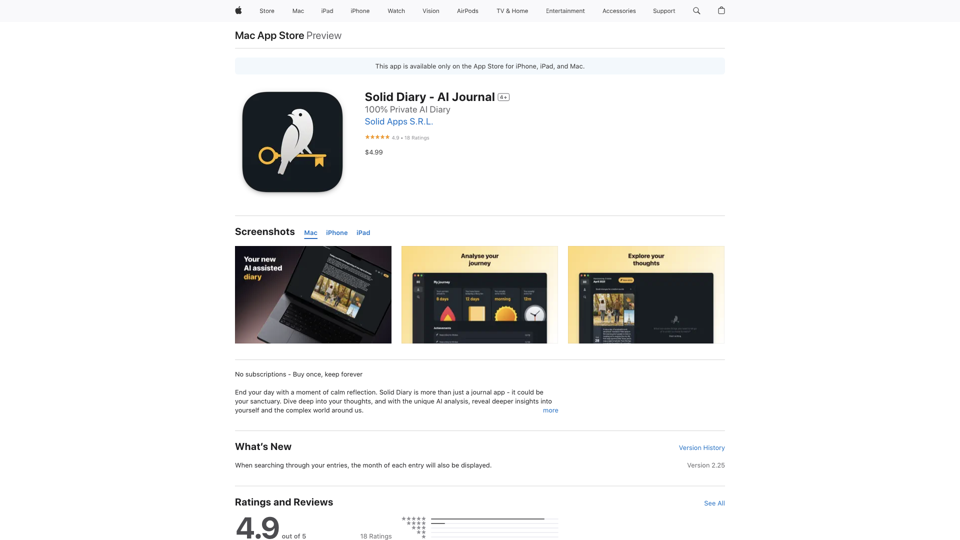Solid Diary - AI Journal on the App Store site's screenshot