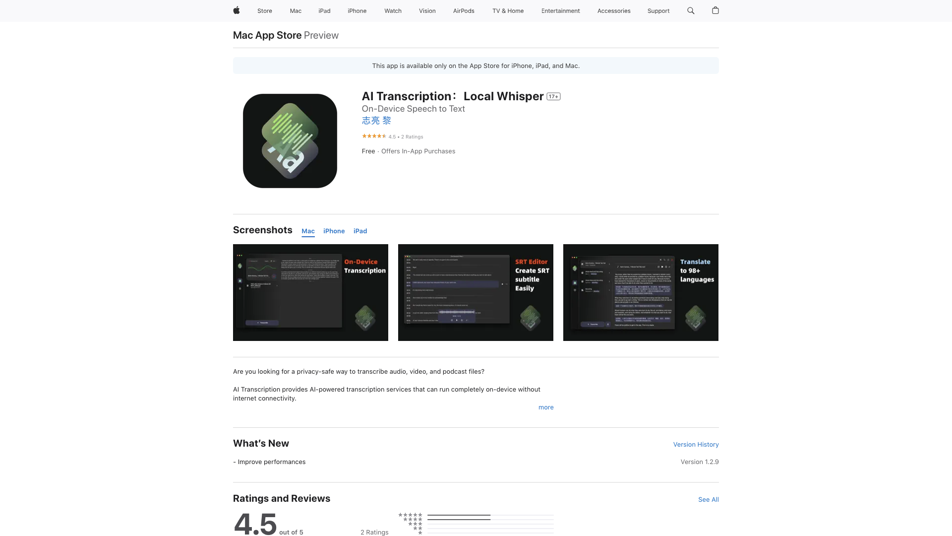 AI Transcription：Local Whisper on the App Store
