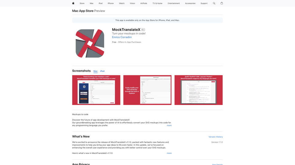 MockTranslateX on the App Store site's screenshot