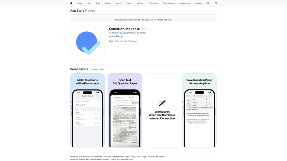 Question Maker AI on the App Store site's screenshot