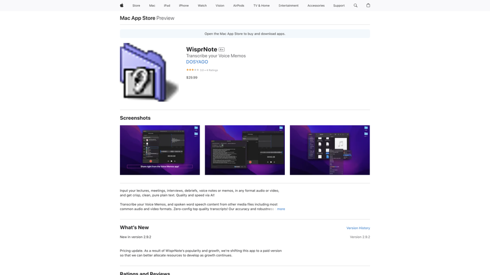 WisprNote on the Mac App Store site's screenshot