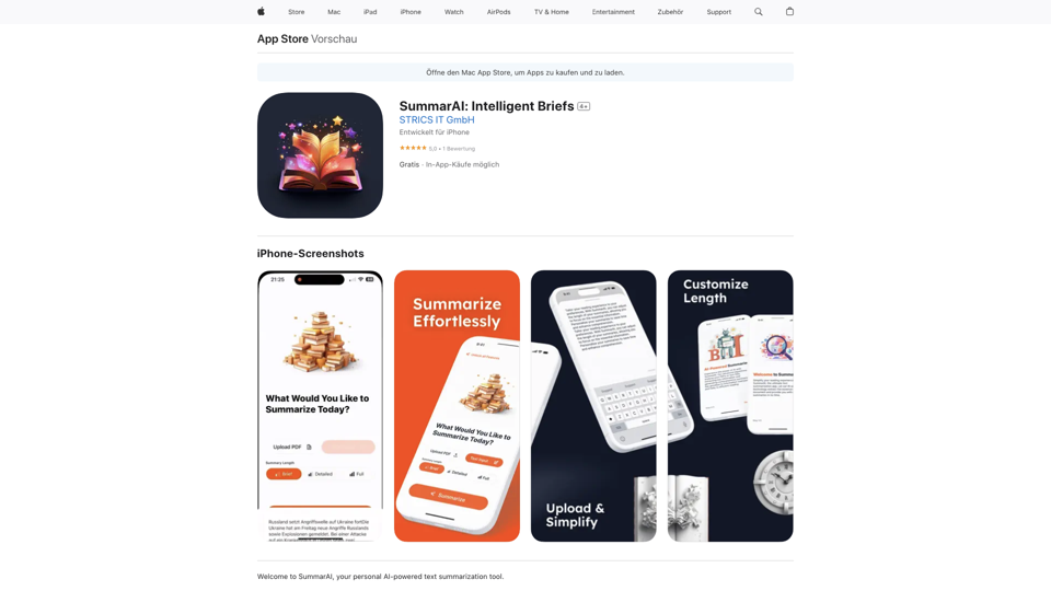SummarAI: Intelligent Briefs im App Store site's screenshot