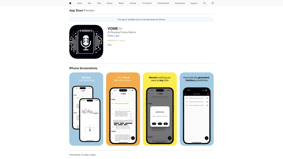 VOME on the App Store site's screenshot