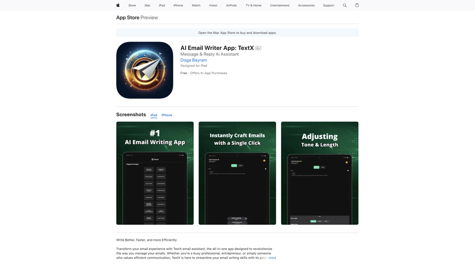 AI Email Writer App: TextX on the App Store site's screenshot