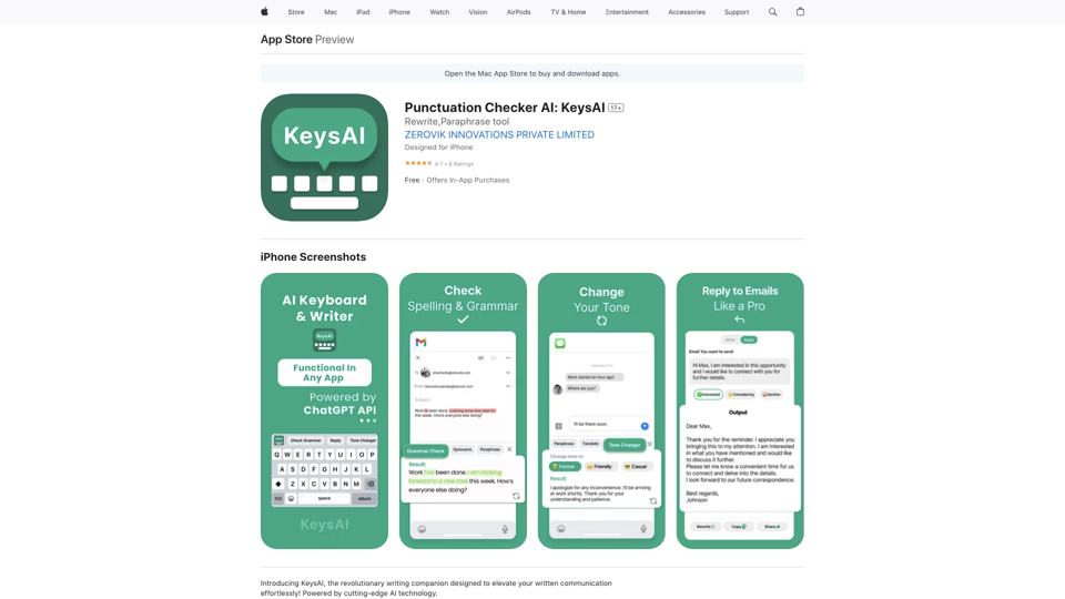 Punctuation Checker AI: KeysAI on the App Store site's screenshot