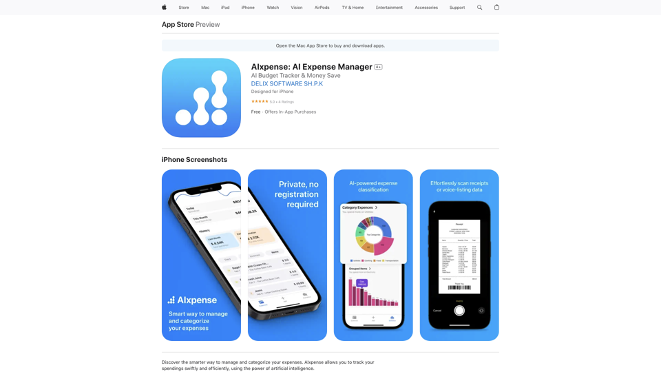 AIxpense: AI Expense Manager on the App Store site's screenshot