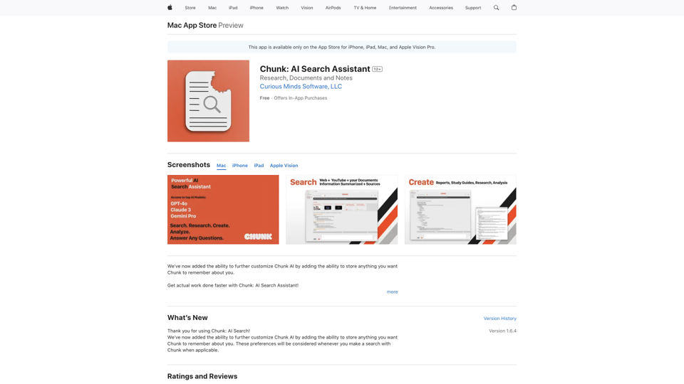 Chunk: AI Search Assistant on the App Store site's screenshot