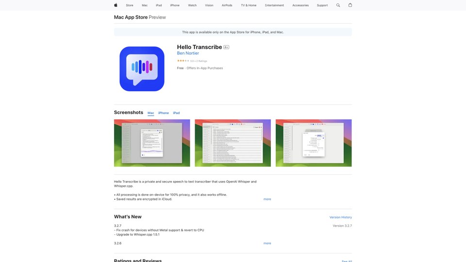 Hello Transcribe on the App Store site's screenshot