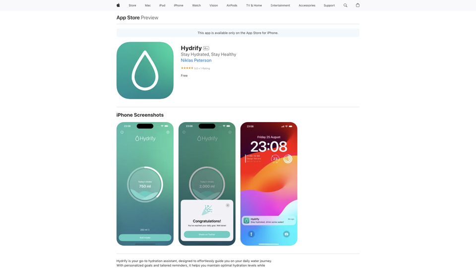 Hydrify on the App Store site's screenshot