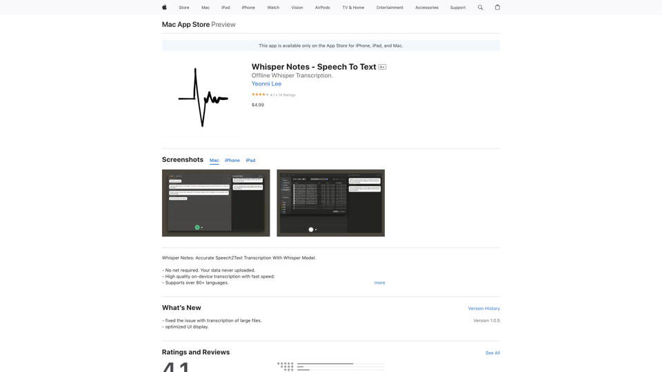Whisper Notes - Speech To Text on the App Store site's screenshot