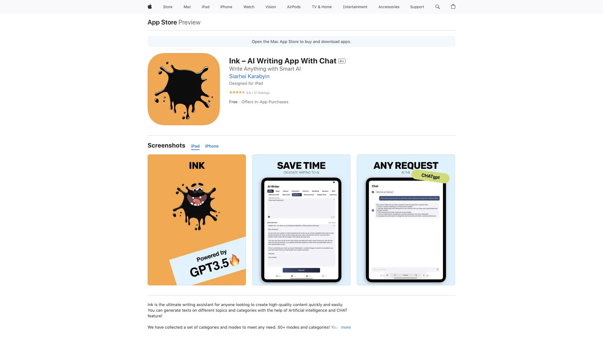 Ink – AI Writing App With Chat on the App Store