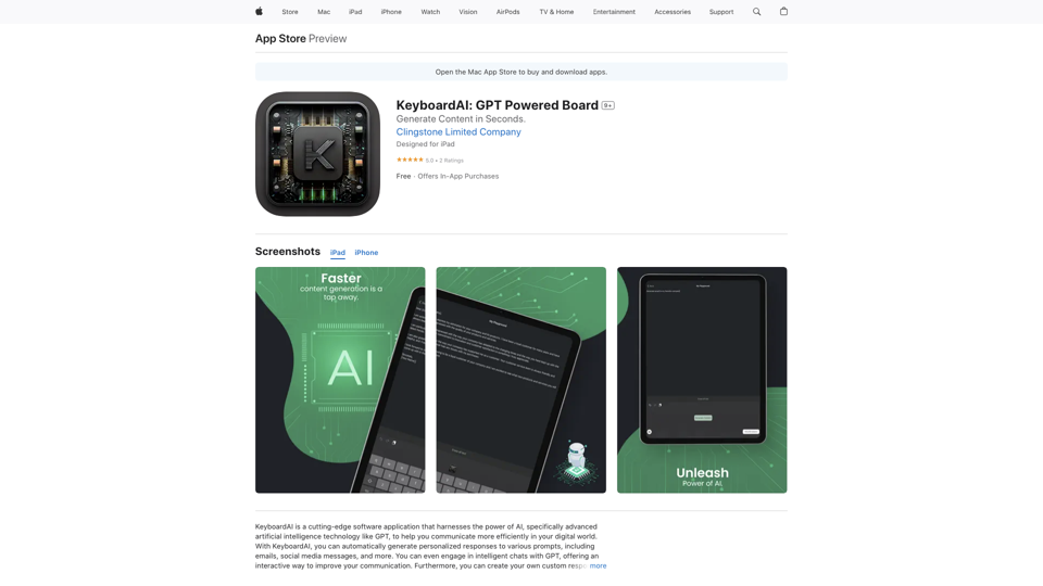 KeyboardAI: GPT Powered Board on the App Store site's screenshot