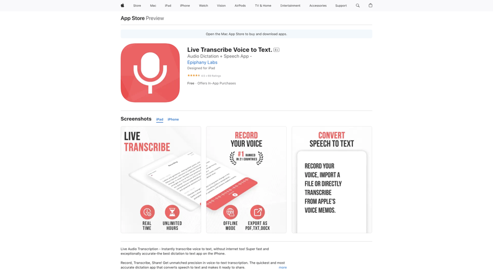 Live Transcribe Voice to Text. on the App Store site's screenshot