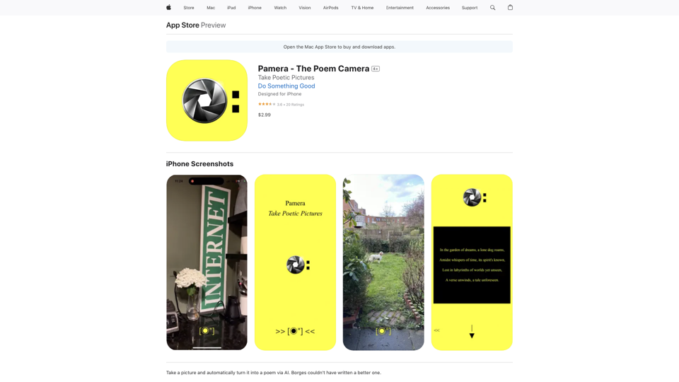 Pamera - The Poem Camera on the App Store site's screenshot