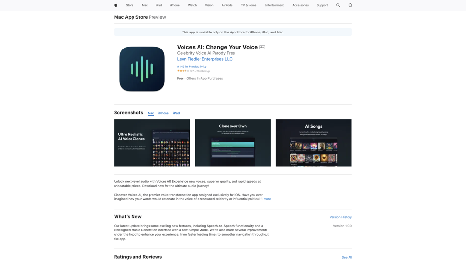 Voices AI: Change Your Voice on the App Store site's screenshot