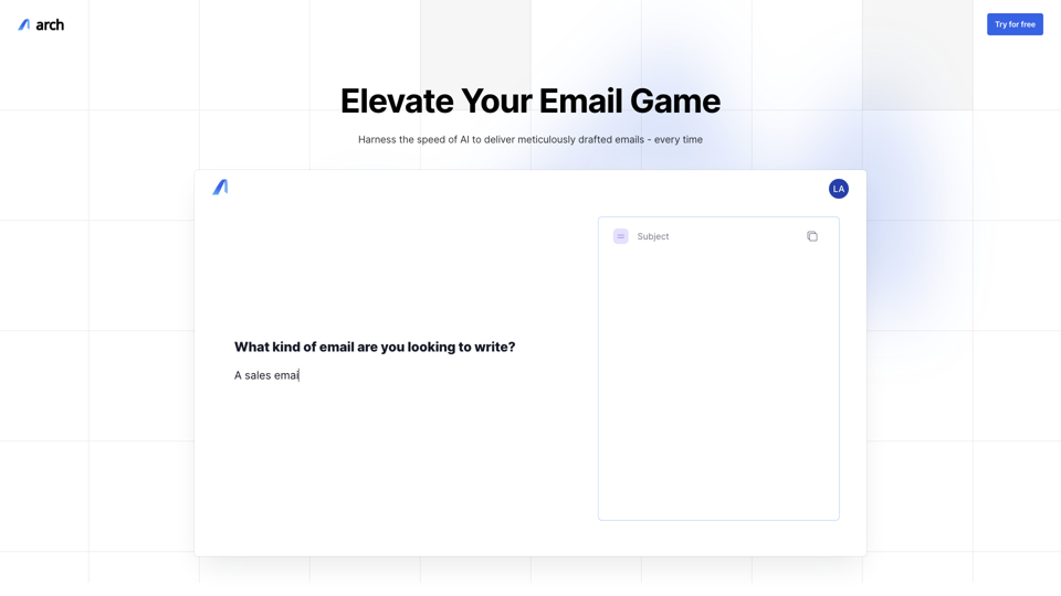 Arch | Write Emails with AI site's screenshot