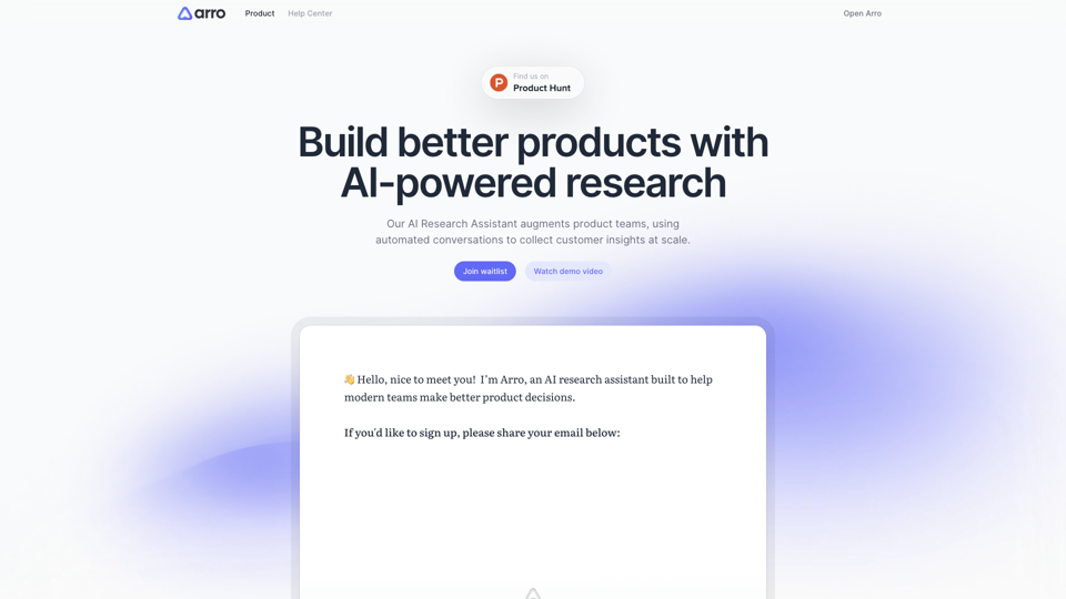 Arro - AI-Led User Interviews for Product teams site's screenshot